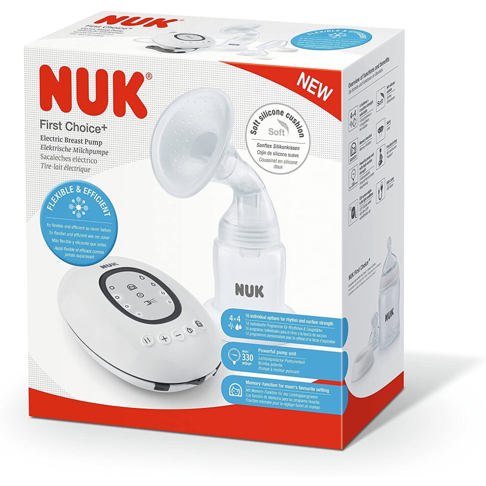 NUK First Choice+ Electric Breast Pump with LED Display, Programmable with Memory Function, Including Milk Container (150 ml)
