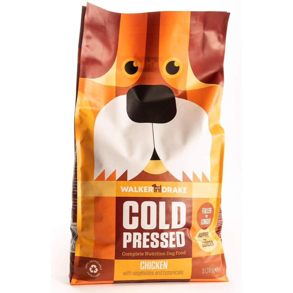 Walker & Drake Cold Pressed Dog Food - Chicken - 10kg Bag - Closest Dry Alternative To Raw Food