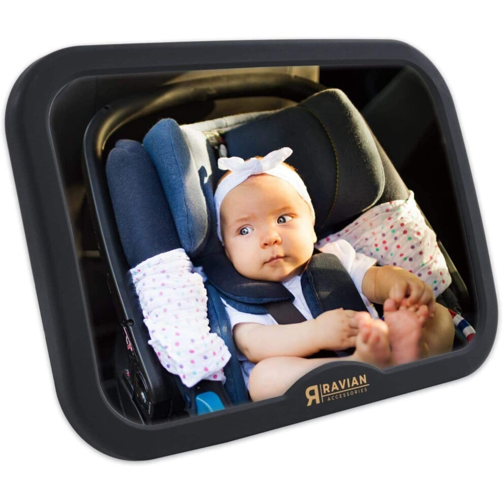 Ravian Baby Car Mirror For Back Seat – Safest Car Seat Mirror With Crystal Clear View, Shatterproof, Adjustable Rear View Mirror To See Rear Facing