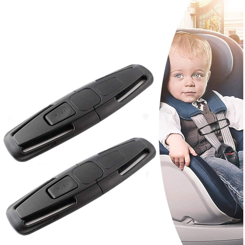Obqo 2 Packs Car Safety Seat Strap Belt Lock Tite Harness Clip Safe Buckle For Baby (Black) …