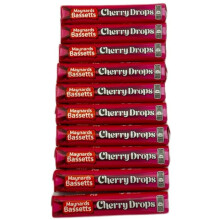 Cherry Drops X10 Rolls - Bassetts Cherry Hard Boiled Sweets with a Soft Chewy Centre (No Allergens)