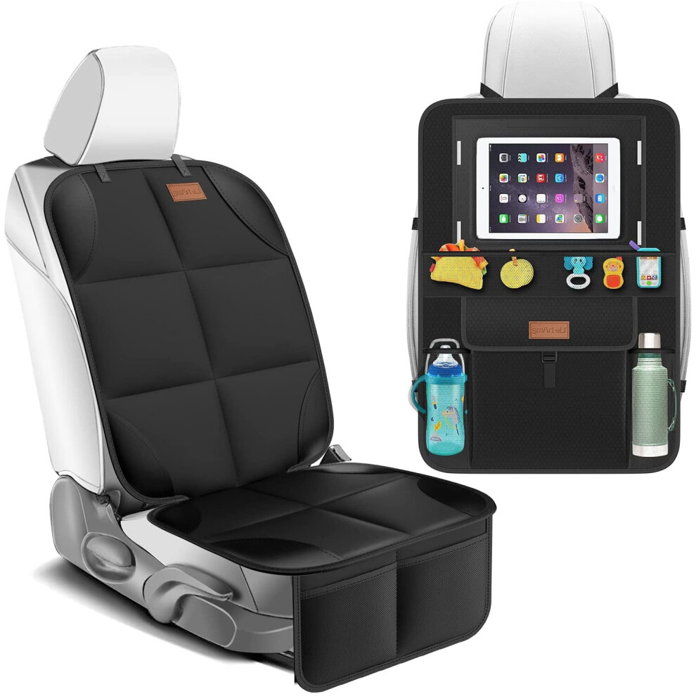 Smart Elf Car Seat Protectors For Child Seats - Kids Car Seat Protector Back Organiser For Storage - Baby Travel Kick Mats & Front/Back Seat Cover
