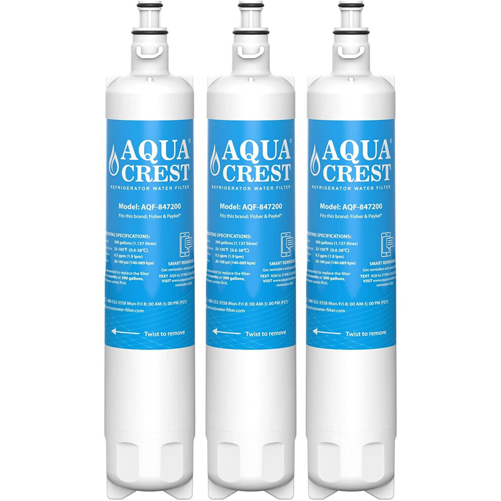 3X AQUACREST 847200 Fridge Water Filter, Compatible with Fisher & Paykel 847200, RS9120W Activesmart Integrated and More - For Product Codes Starting