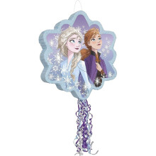 Unique Party 66445 Snowflake-Shaped Disney Frozen 2 Pull String Drum Pinata | Elsa And Anna | 1 Pc