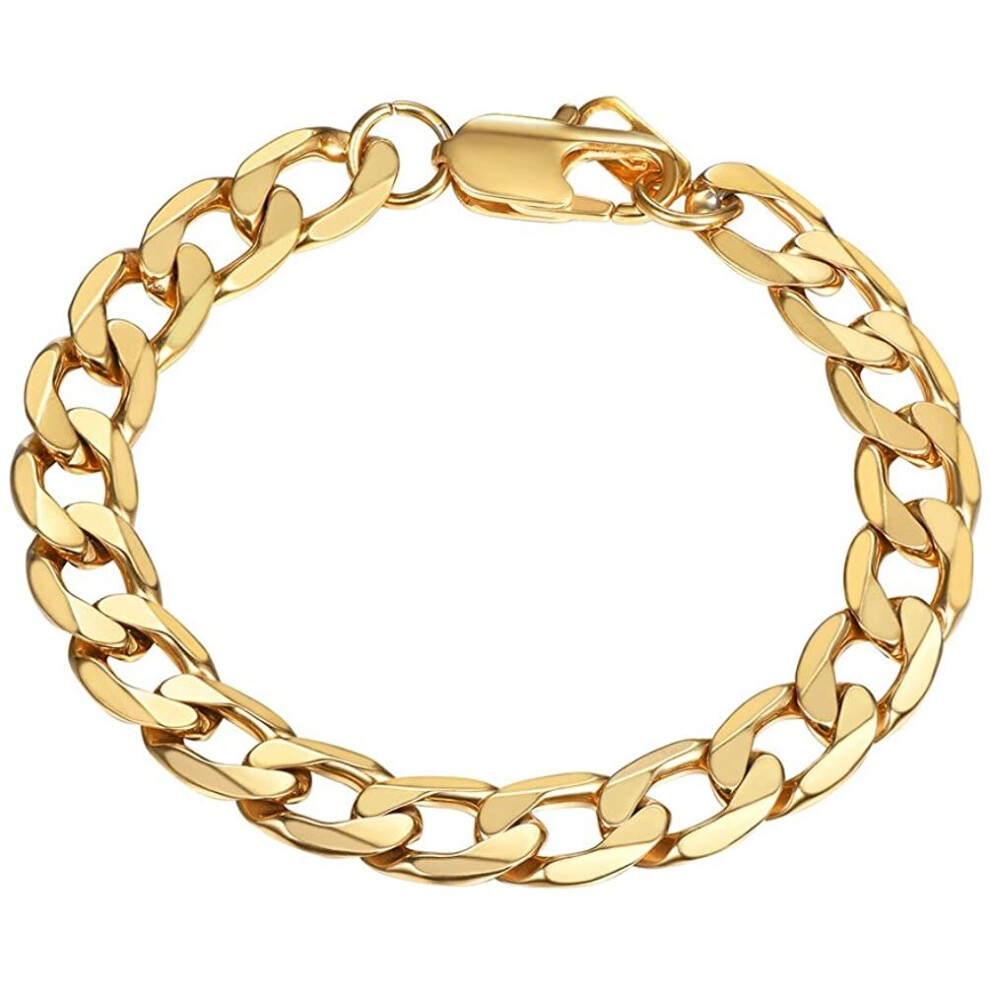 PROSTEEL Mens 8mm Curb Link Bracelet, Engrave Available, 19/21cm Length,Gold Plated/316L Stainless Steel/Black(Send Gift Box)