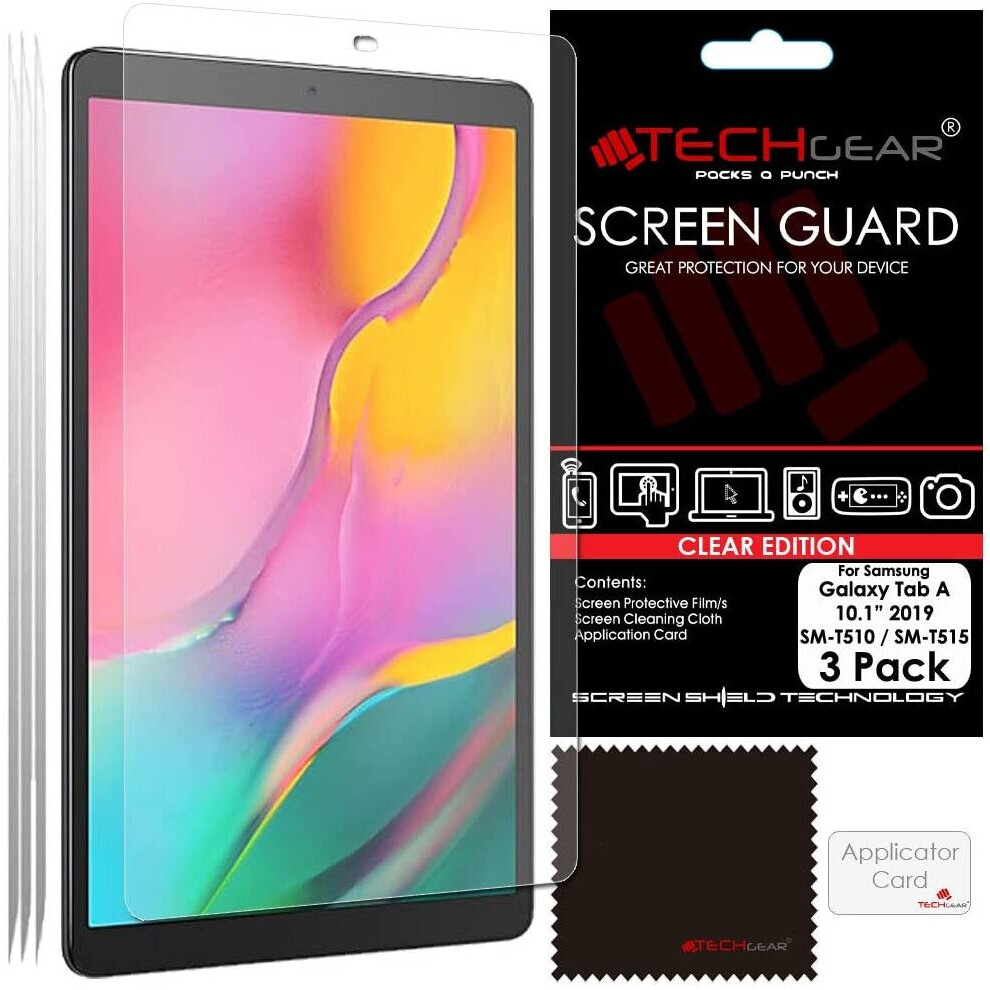 Techgear [Pack Of 3 Screen Protector For Samsung Galaxy Tab A 10.1" 2019 (Sm-T510 / Sm-T515), Ultra Clear Screen Protector Guard Cover