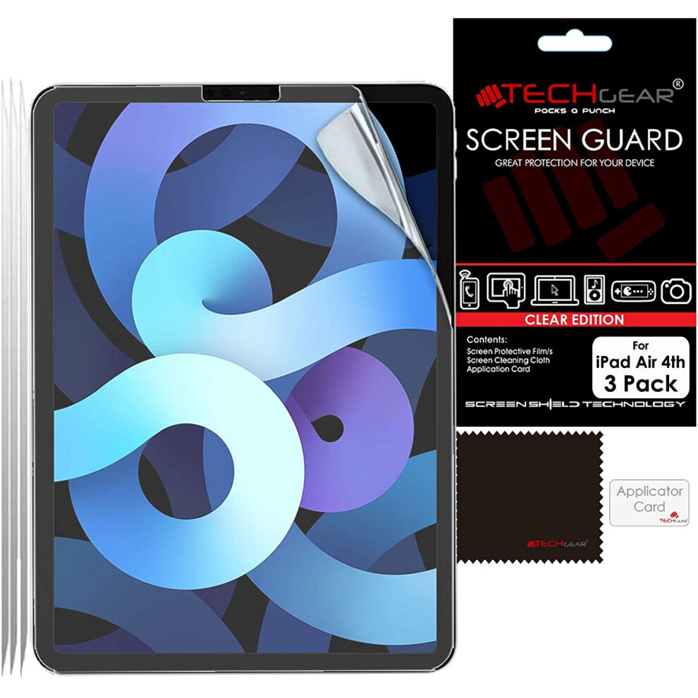 TECHGEAR 3 Pack iPad Air 4, 4th Generation Screen Protectors, Ultra CLEAR Screen Protector Guard Cover Designed For iPad Air 10.9" 2020