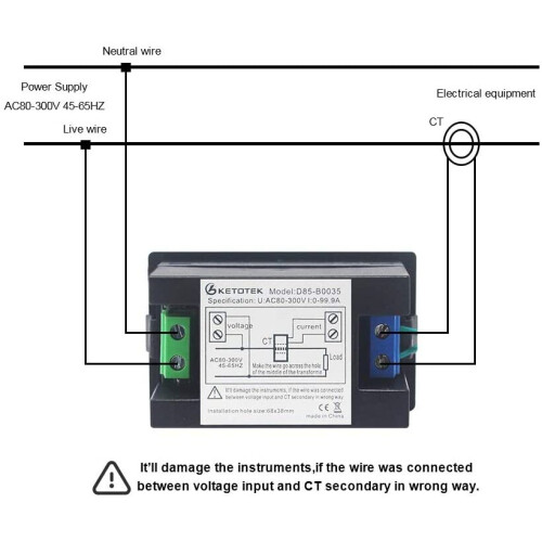 KETOTEK Digital Voltage Current Meter Panel AC 80-300V 100A Voltmeter Ammeter Volt Amp LED Display with Current Transformer 2