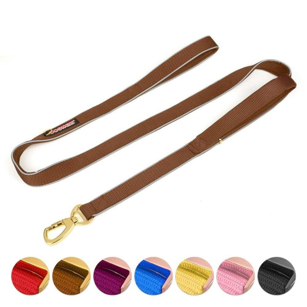 () Double Handle Dog Leash Dual Handle Heavy Duty Soft Padded Reflective Nylon Dog Traction Rope