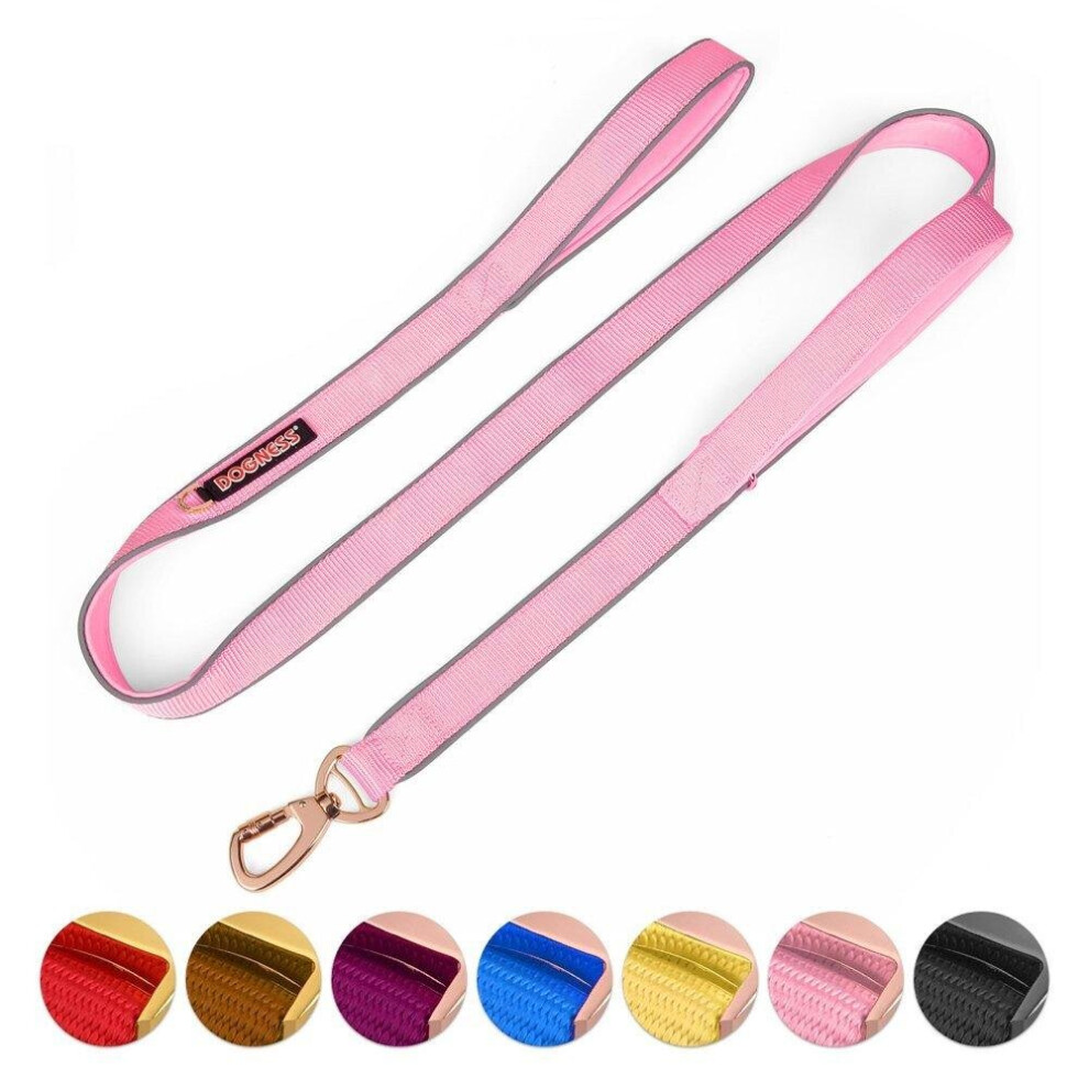 () Double Handle Dog Leash Dual Handle Heavy Duty Soft Padded Reflective Nylon Dog Traction Rope