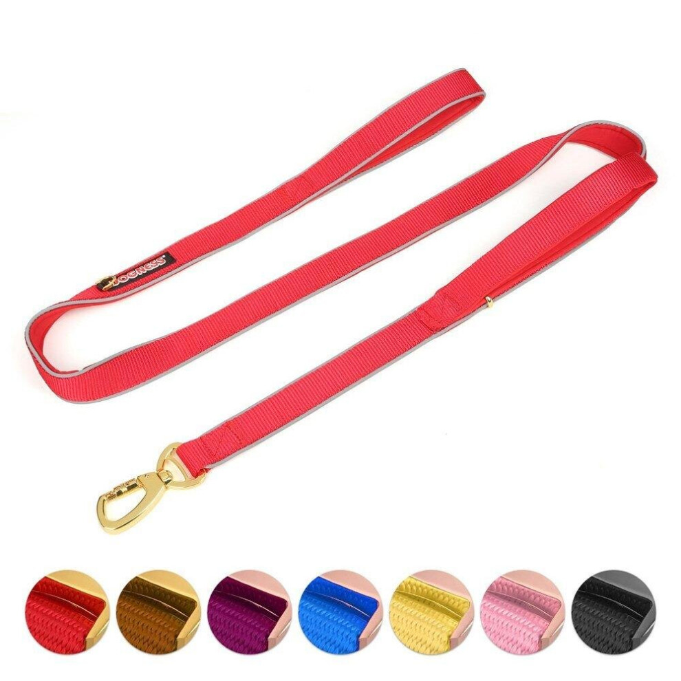 () Double Handle Dog Leash Dual Handle Heavy Duty Soft Padded Reflective Nylon Dog Traction Rope