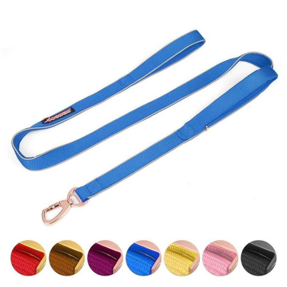 () Double Handle Dog Leash Dual Handle Heavy Duty Soft Padded Reflective Nylon Dog Traction Rope