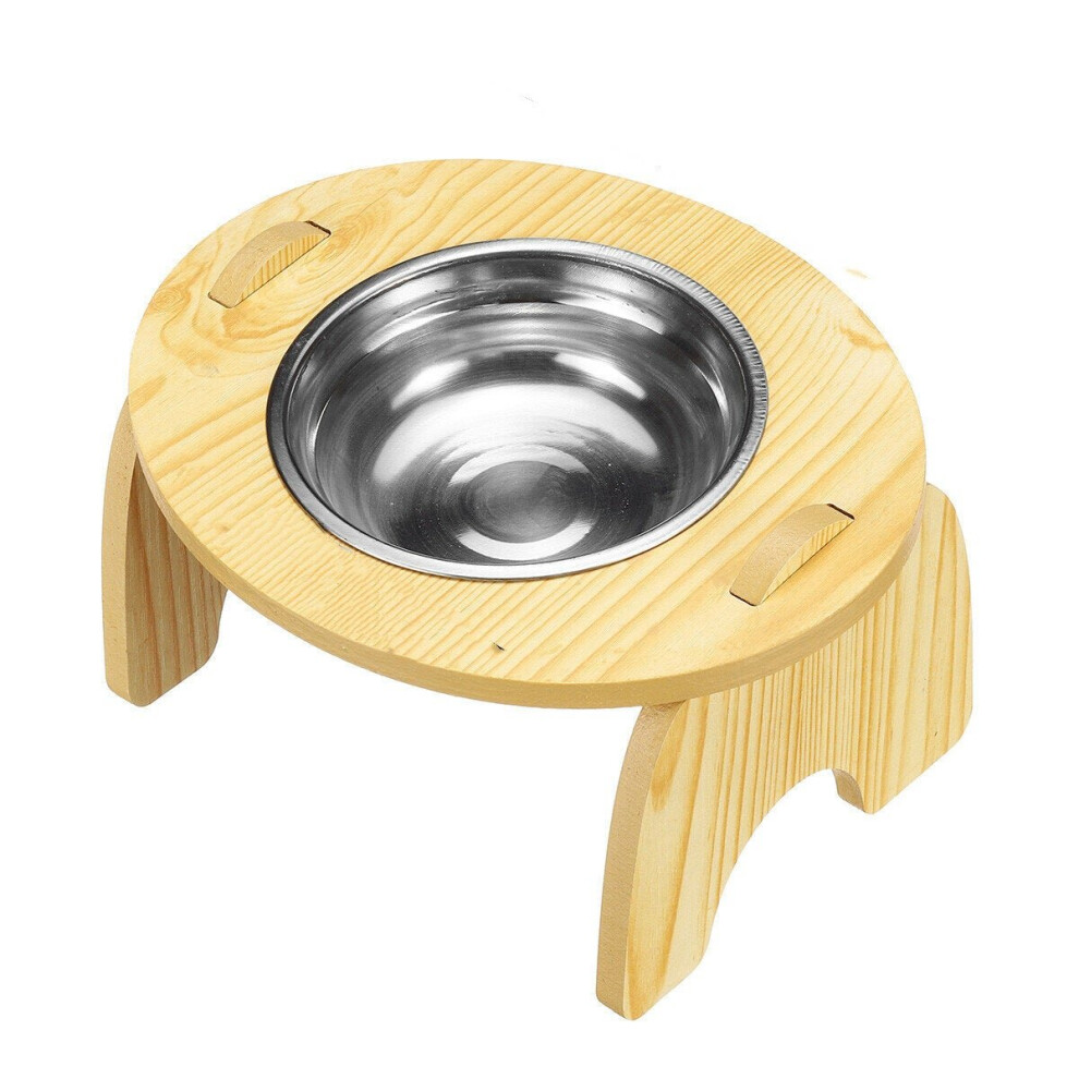 (Stainless steel, Single Bowl) Double Elevated Pet Bowl Dog Cat Feeder Food 2 Kind of Materials Anti Slip Design Easy to Clean And Install