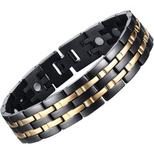 JFUME Men Magnetic Bracelet Black Gold Stainless Steel with Link Removal Tool 8.5" Adjustable
