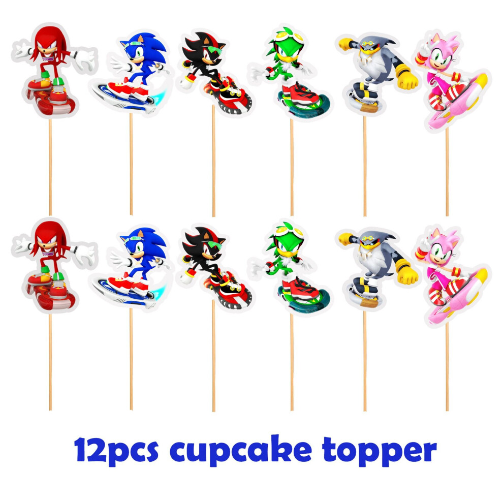 (Small Cake Insert) Cartoon Sonic Balloons Cake Topper Birthday Party Supplies Decoration