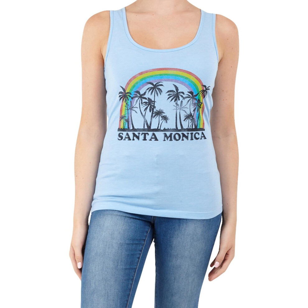 (Blue - 69Monica, S) Womens Vest Rainbow Print Stretchy Tank Tops