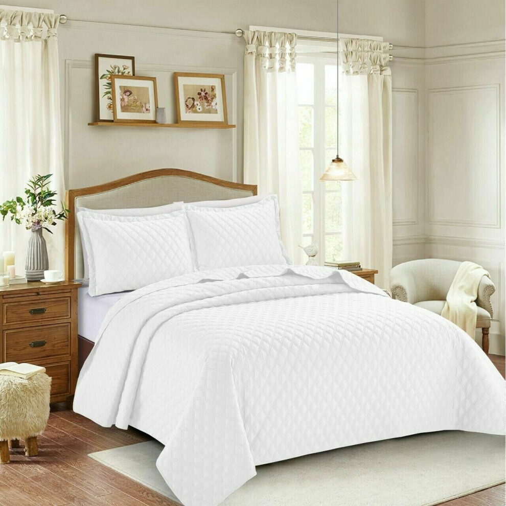 (White , Super-King ) 3Pcs Luxury Embossed INSPIRATION Quilted Bedspread