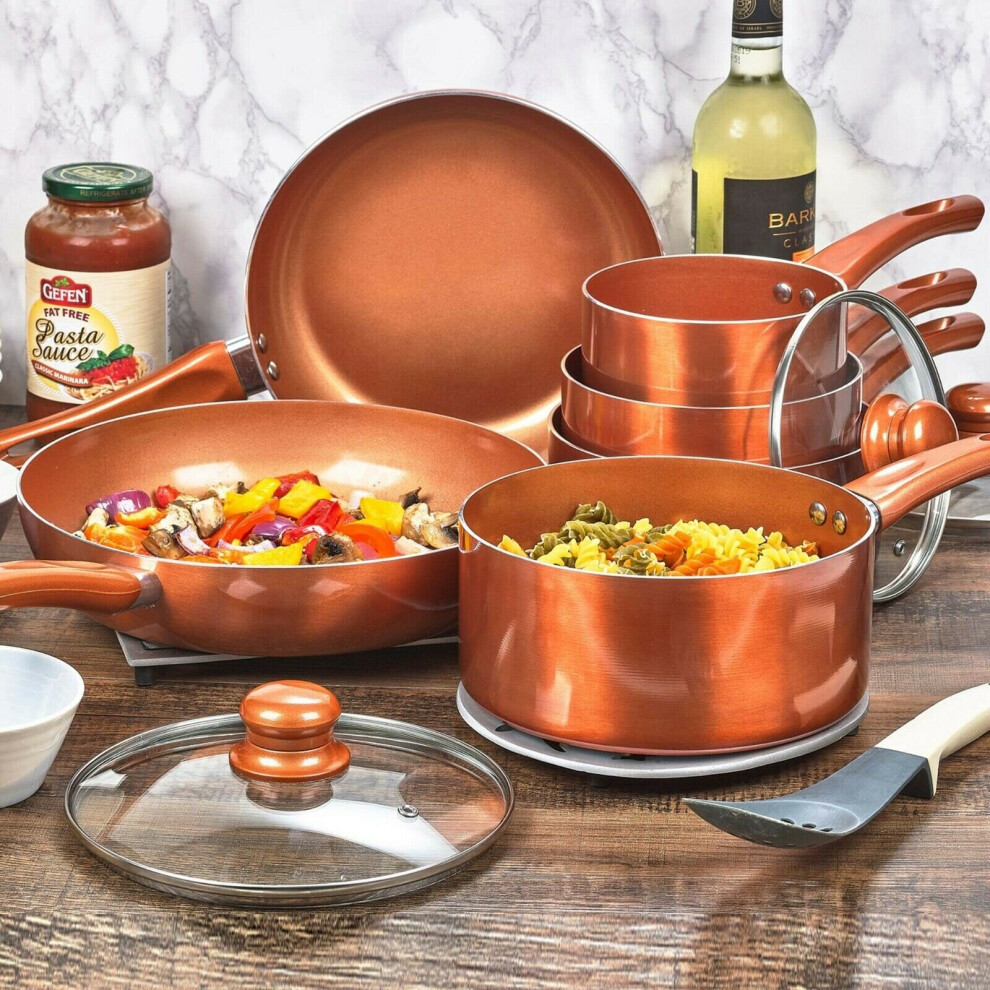 6 PCS Ceramic Copper Induction Cooking Pots Lid Saucepans Cookware Set