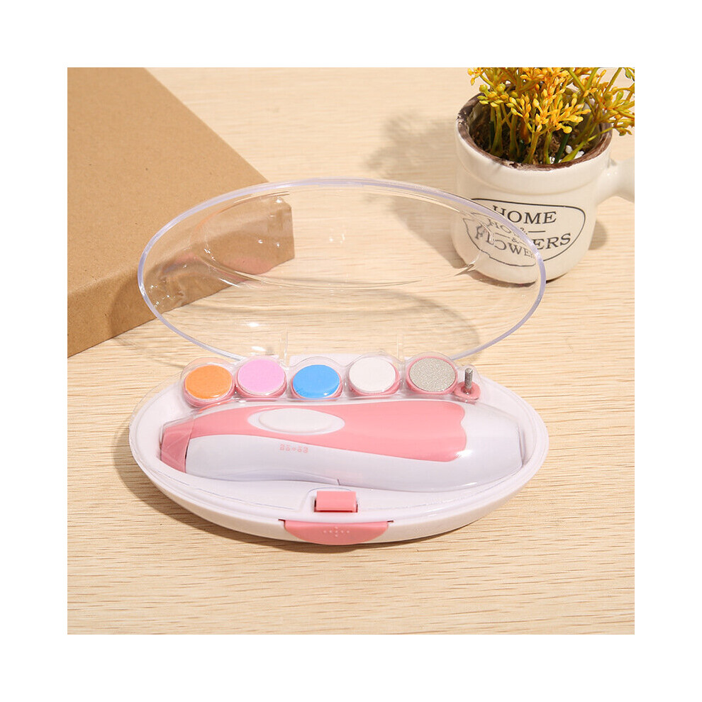 (Pink) 6-in-1 Multi-Headed Baby Electric Nail Grinder Baby Manicure Anti-pinch Meat Nail Scissors Nail Scissors Set