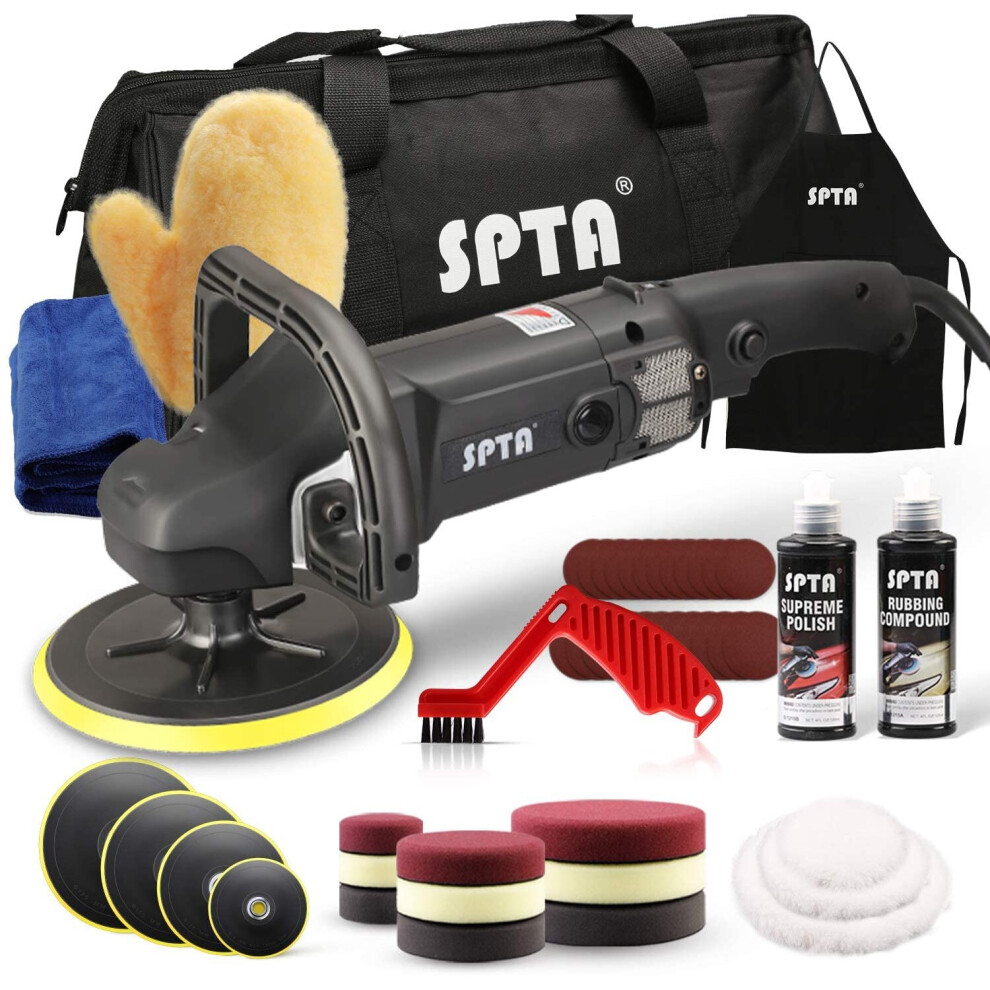 Spta Electric Car Polisher, 7 Inch 180Mm Rotary Polisher Car Polisher Electric Polisher Ro Polisher & Polishing Pads Set For Auto Buffing And 702382502737