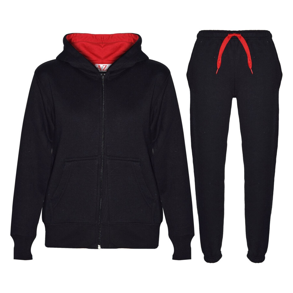 (5-6 Years, Black & Red) Kids Girls Boy Black & Red Fleece Hooded Tracksuit