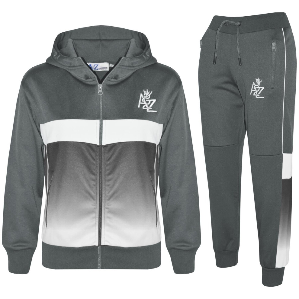 (9-10 Years, Steel Grey) Unisex Steel Grey A2Z 3D Gradient Hooded Tracksuit