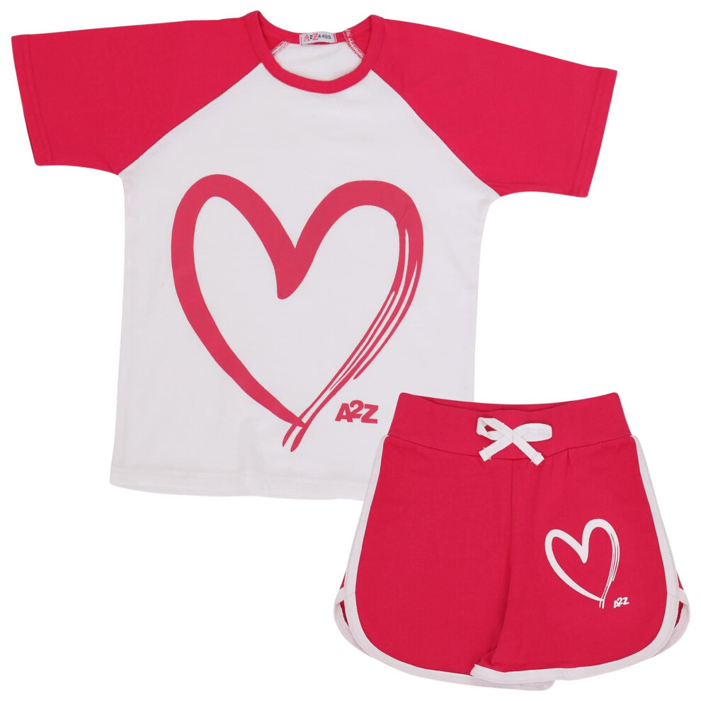 (5-6 Years, Pink) Girls Pink Raglan Style Shorts 2 Piece Outfit Set
