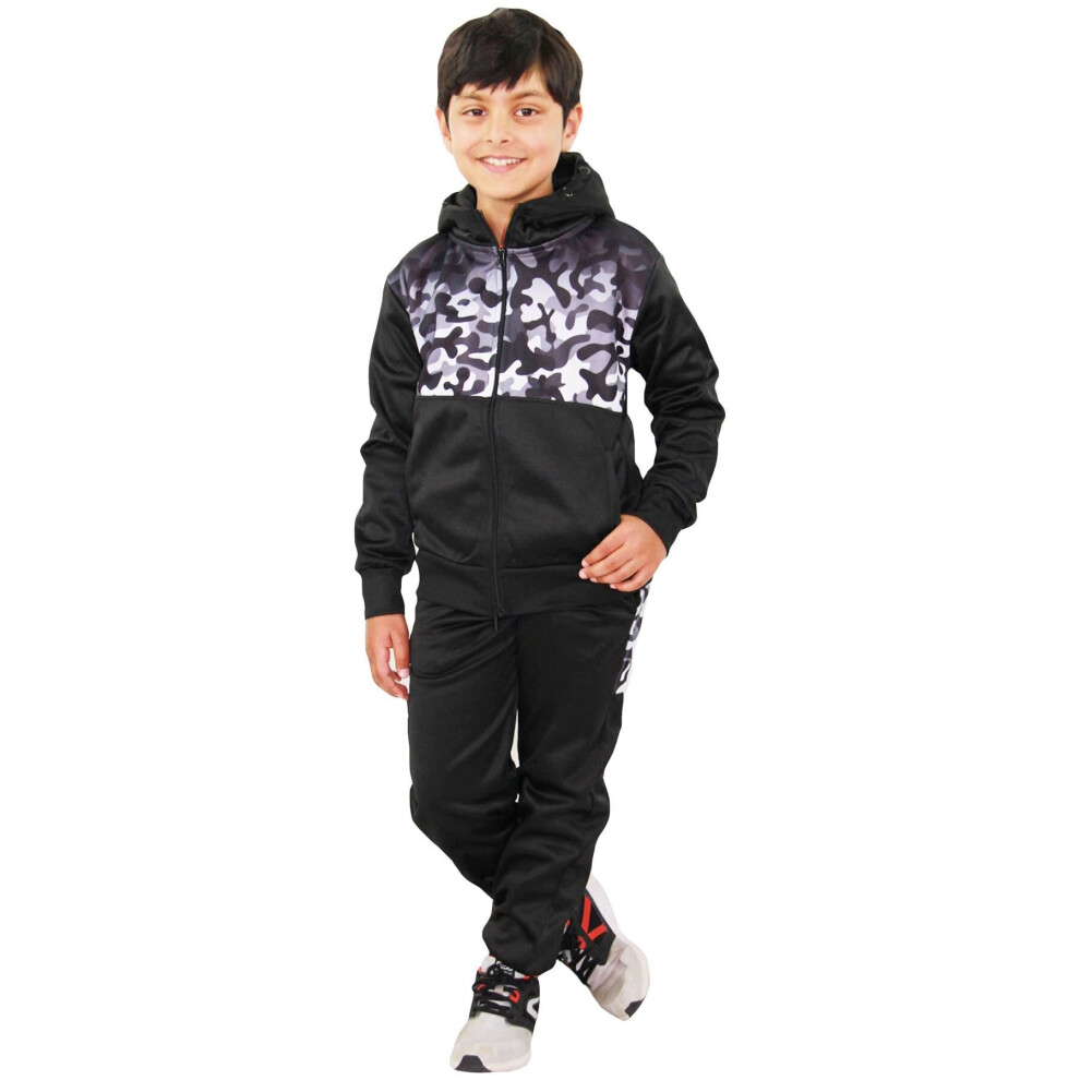 (11-12 Years, Camo Grey) Kids Boys Girls Tracksuit Camo Grey Panelled Suit