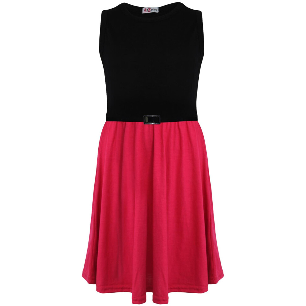 (11-12 Years, Pink) Girls Skater Dress Contrast Panel Fashion Dresses-image-OPC-P8ZQYT2-NEW