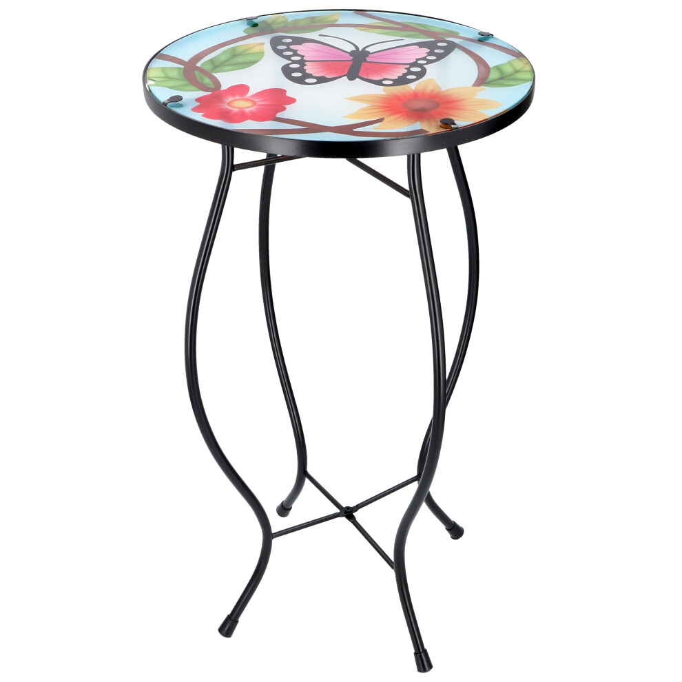 (Small Butterfly) Round Side Coffee Garden Patio Mosaic Flower Table