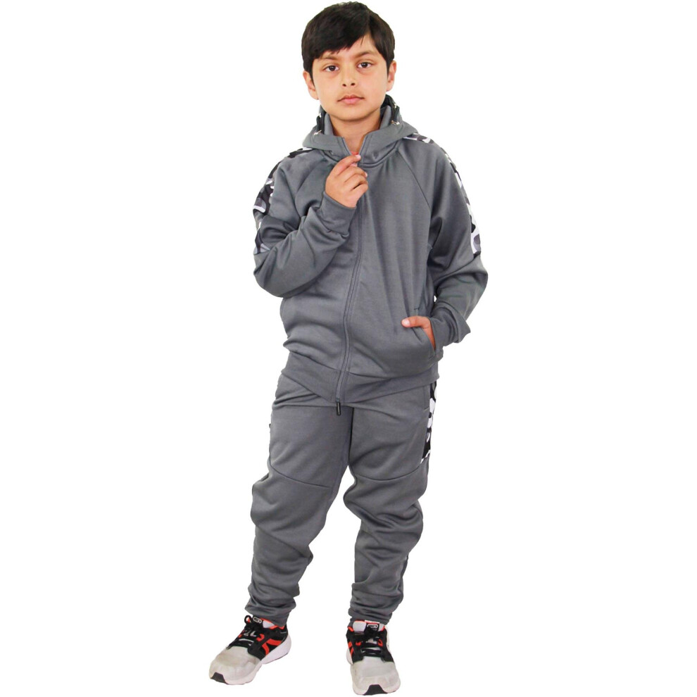 (9-10 Years, Steel Grey) Kids Boys Girls Camouflage Side Panelled Tracksuit