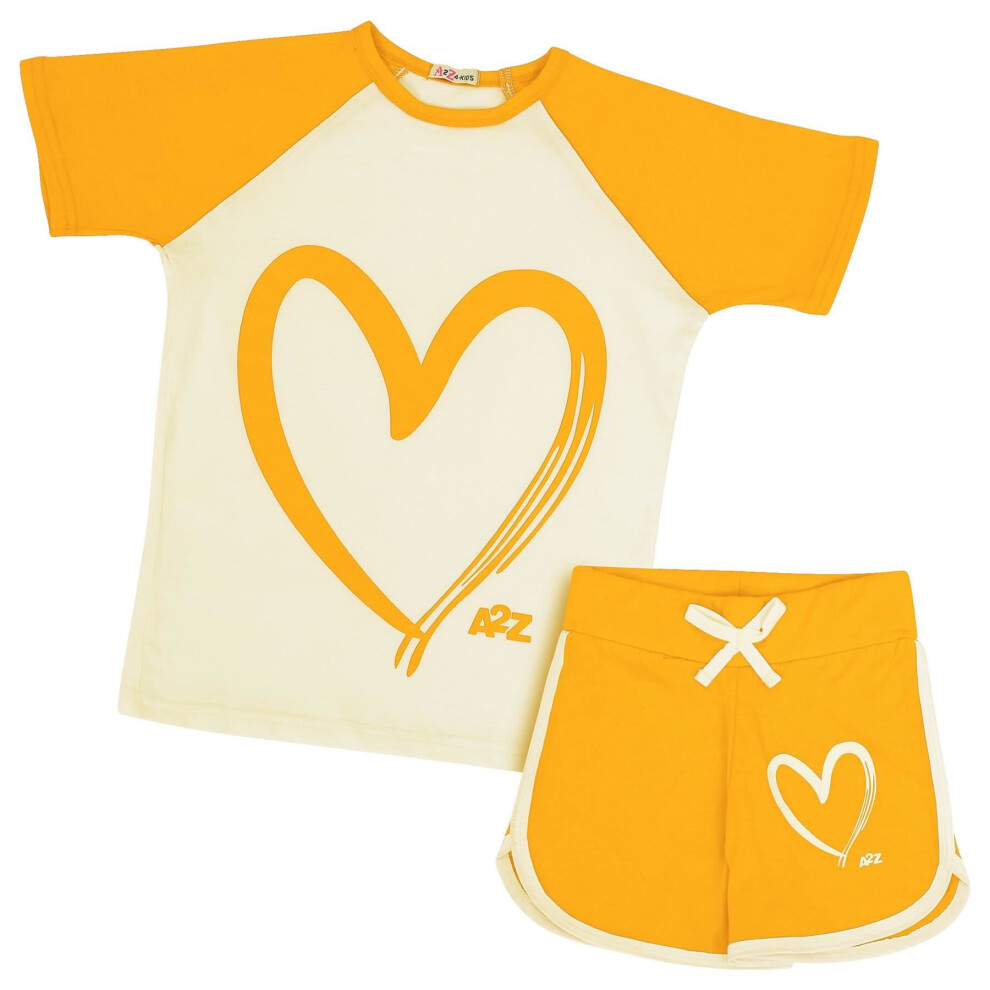 (5-6 Years, Yellow) Girls Yellow Raglan Style Short 2 Piece Outfit Set-image-OPC-P8ZQZ2Y-NEW