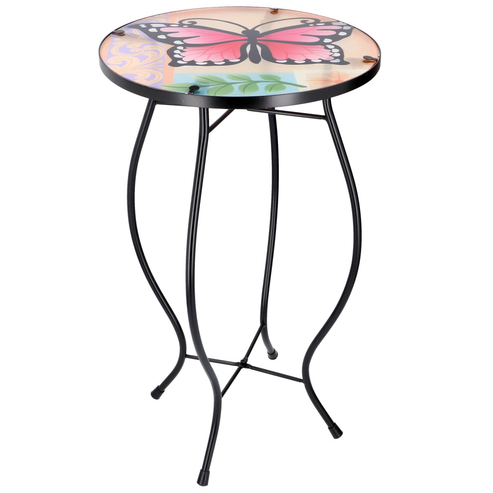 (Large Butterfly) Round Side Coffee Garden Patio Mosaic Flower Table