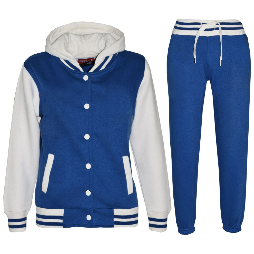 (5-6 Years, Royal Blue) Kids Girls Baseball Plain Top & Bottoms Tracksuit