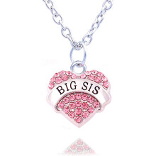 Sister Gifts Necklace for Women Girl Pink Blue Clear Rhinestones Crystal Love Heart Big Sister Charms for Family Birthday GIft