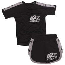 (11-12 Years, Black) Unisex Black Sports Summer Outfits T-shirt & Short