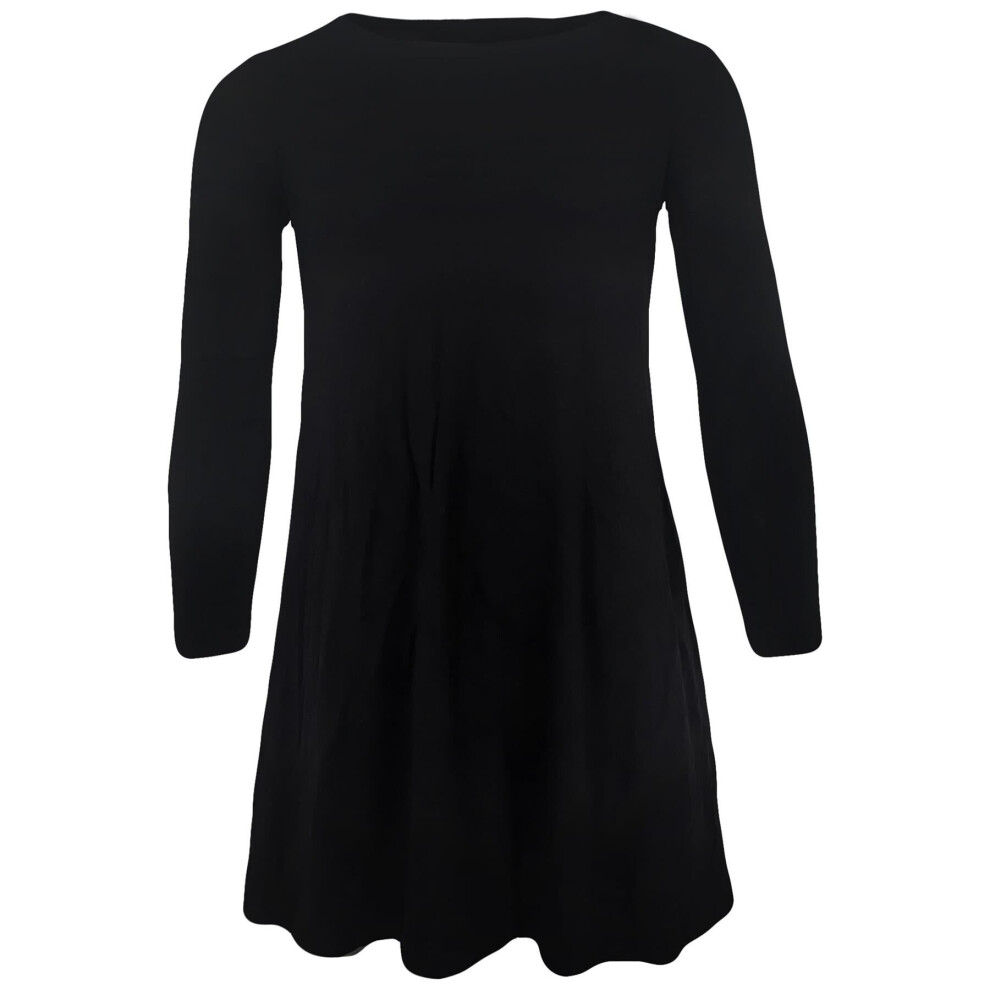 (5-6 Years, Black) Girls Swing Dress Plain Black Dance Party Fashion