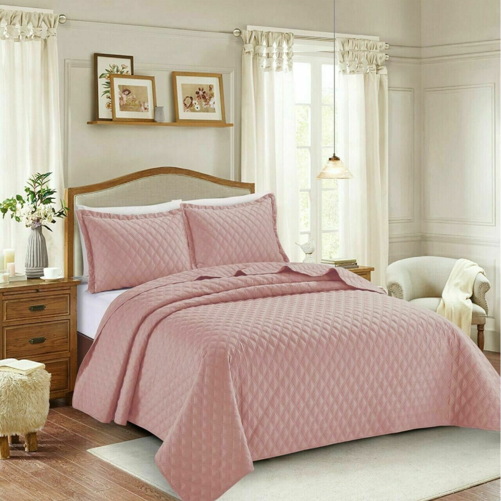 (Pink , King ) 3Pcs Luxury Embossed INSPIRATION Quilted Bedspread