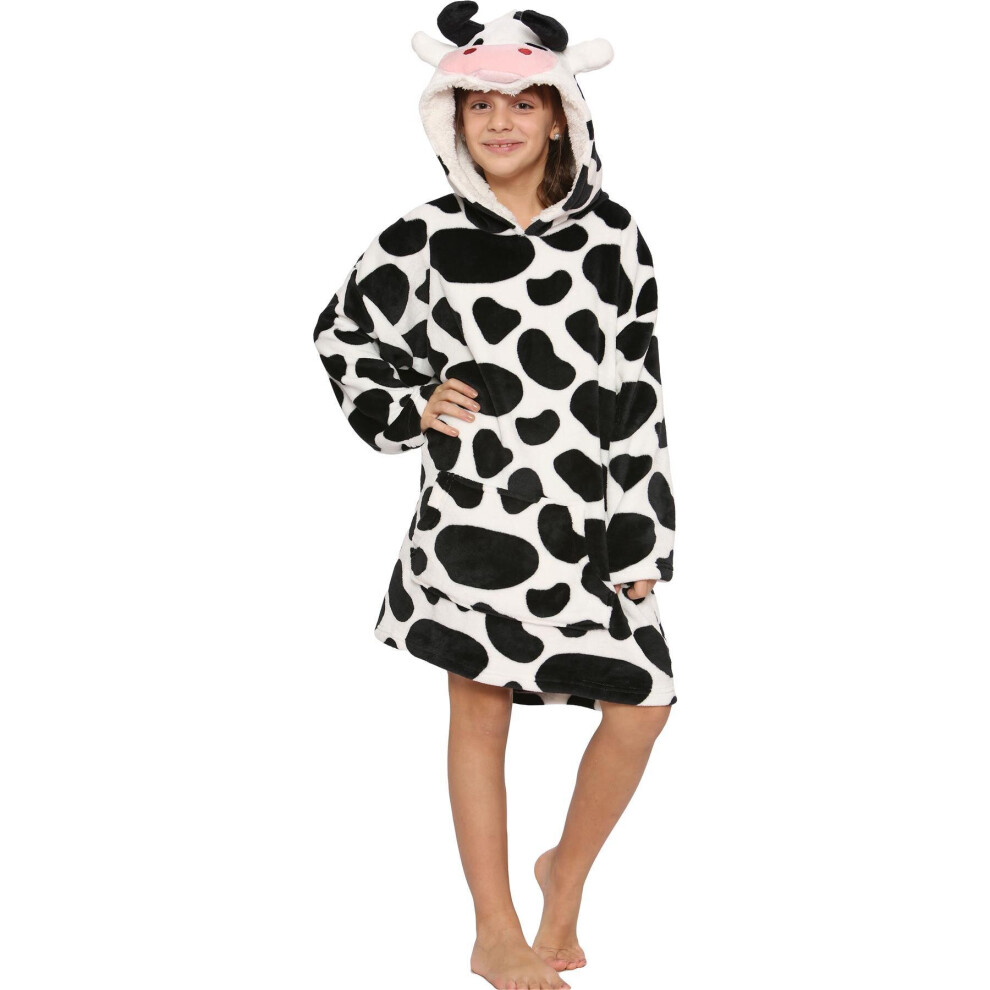 A2zkids Oversized Cow Snuggle Hoodie Blanket For Men & Women, Ultra-Soft Fleece With Sherpa Lining, Open-Front Hood & Kangaroo Pocket