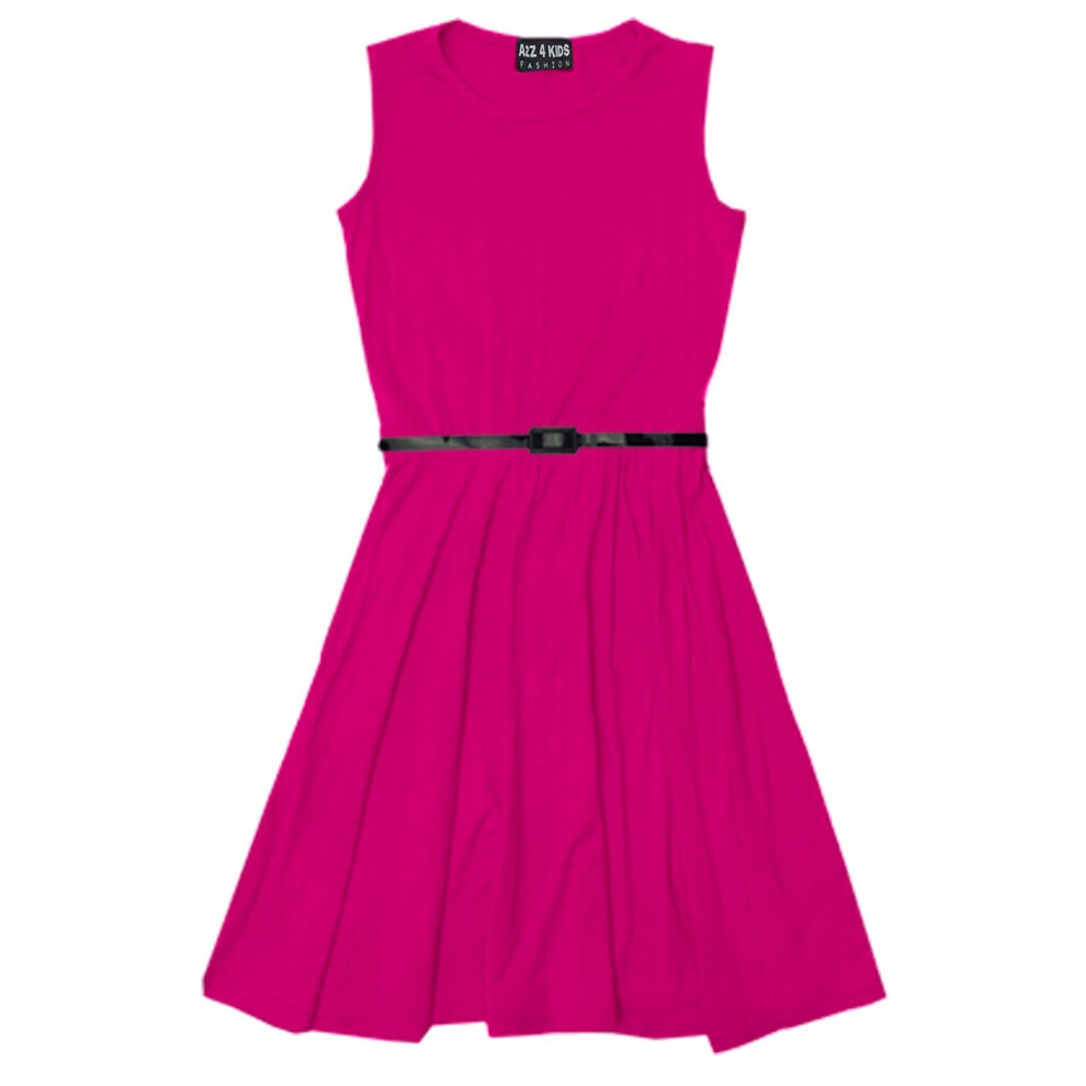 (13 Years, Cerise) Girls Skater Dress Party Dresses With Free Belt