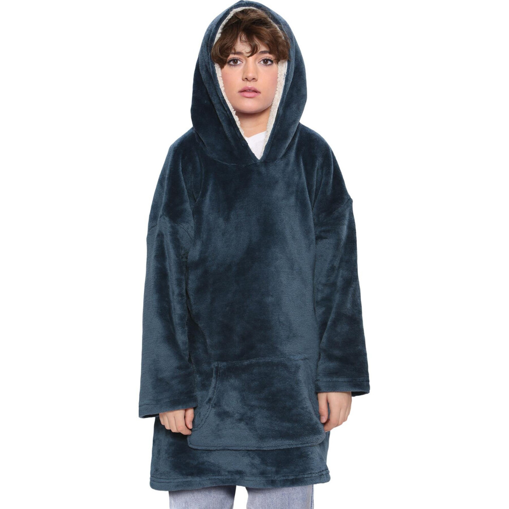 (One Size, Navy) Men Ladies Oversized Hoodie Plain Snuggle Blanket