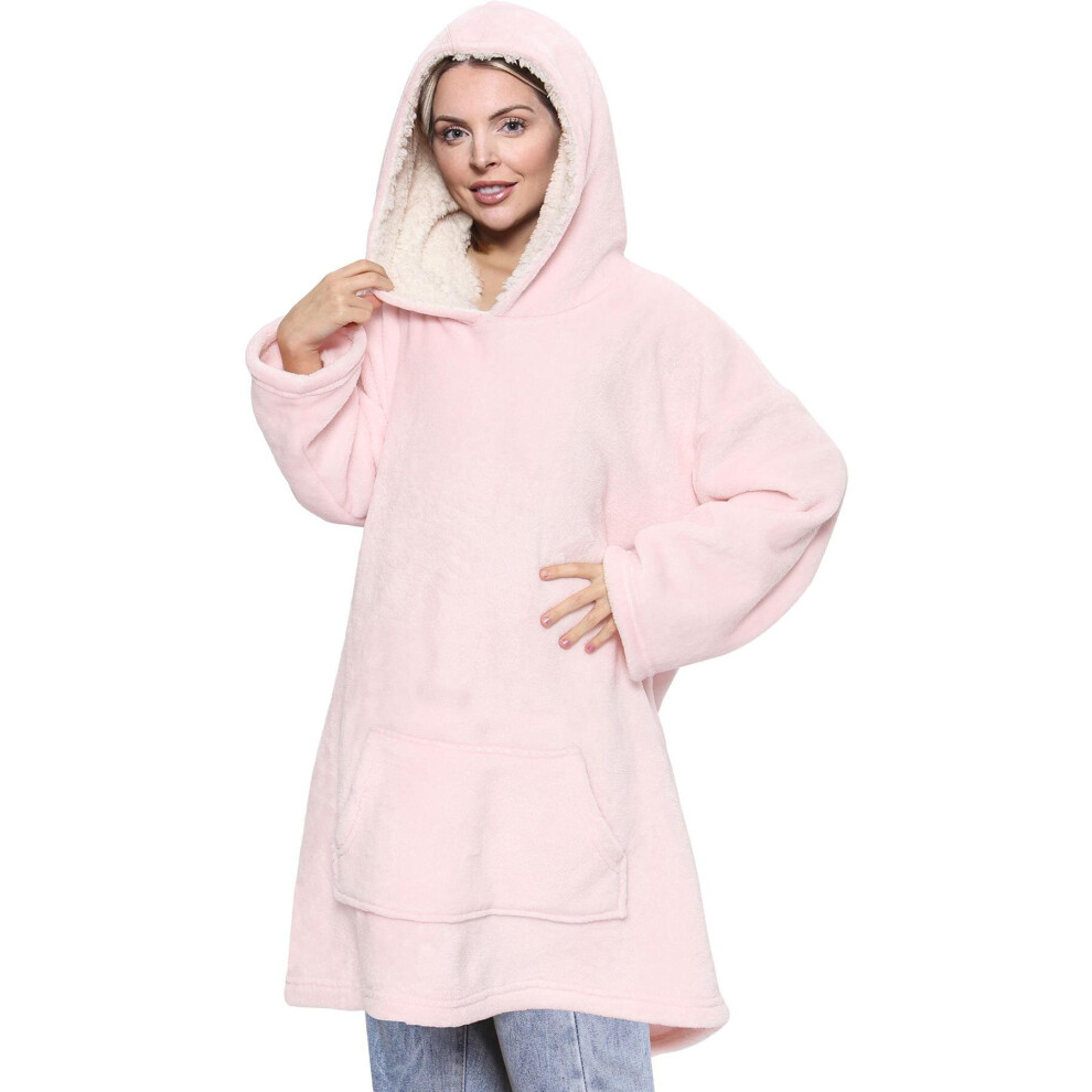 (One Size, Baby Pink) Men Ladies Oversized Hoodie Plain Snuggle Blanket