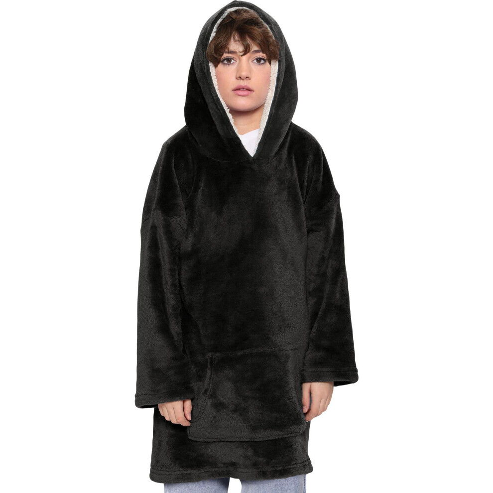 (One Size, Black) Men Ladies Oversized Hoodie Plain Snuggle Blanket