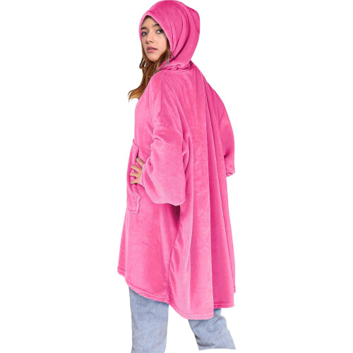 (One Size, Pink) Men Ladies Oversized Hoodie Plain Snuggle Blanket 2