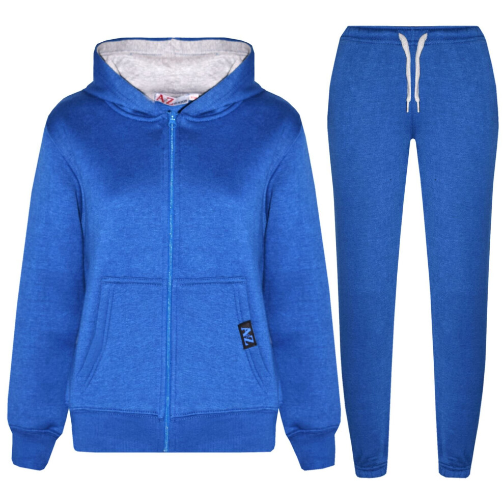 (13 Years, Royal Blue & Grey) Kids Girls Boy Royal & Grey Fleece Hooded Tracksuit