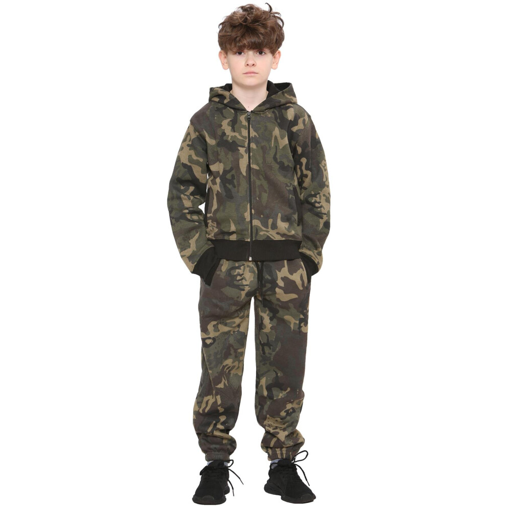 (9-10 Years, Green) Kids Boys Girls Camouflage Jogging Suit Tracksuit