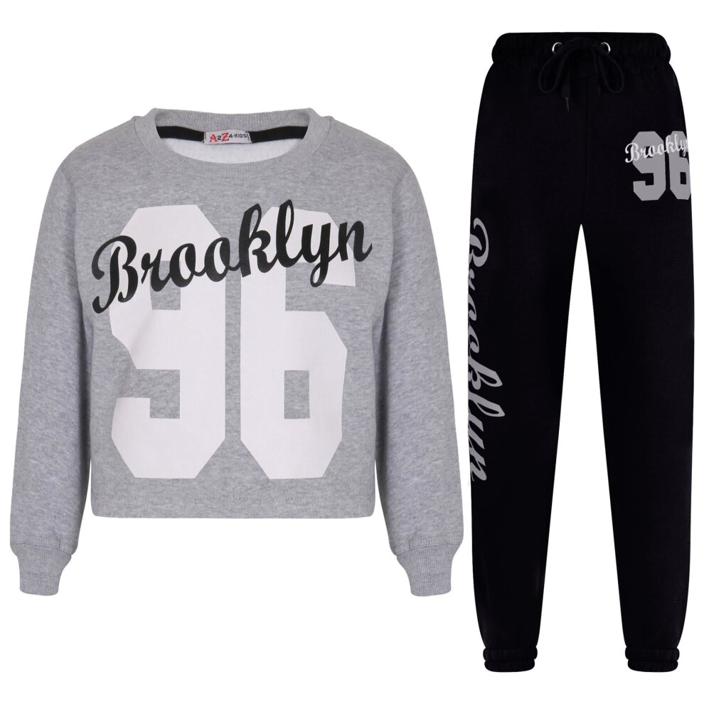 (5-6 Years, Grey) Girls Brooklyn 96 Print Tracksuit Top & Bottom Set