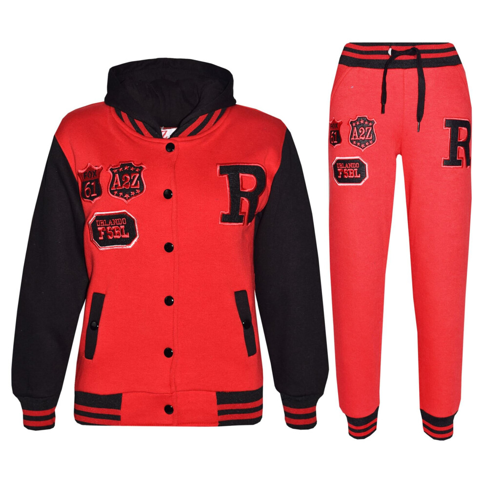 (11-12 Years, FOX Red & Black) Kids Girls Boys Baseball NYC & FOX Tracksuit Set