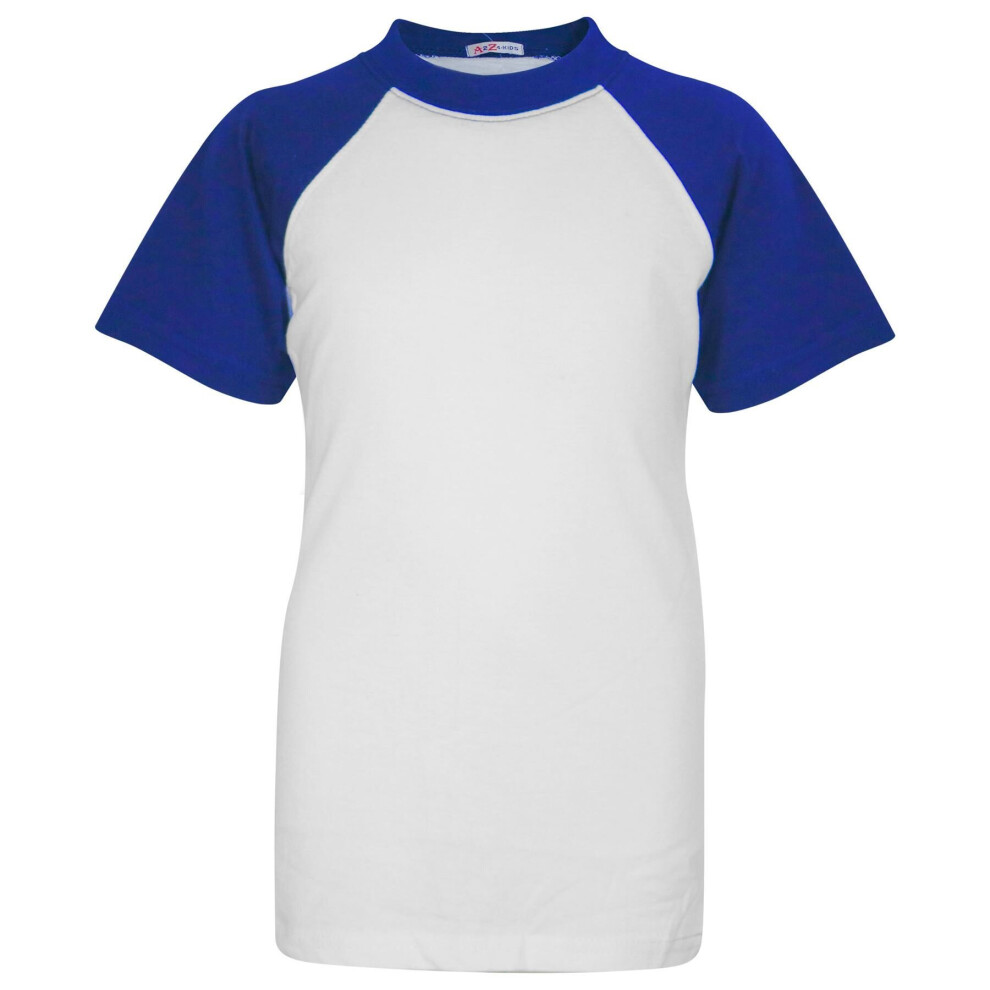 (9-10 Years, Royal Blue) Kids Unisex Plain Raglan Sleeves Sports T Shirt