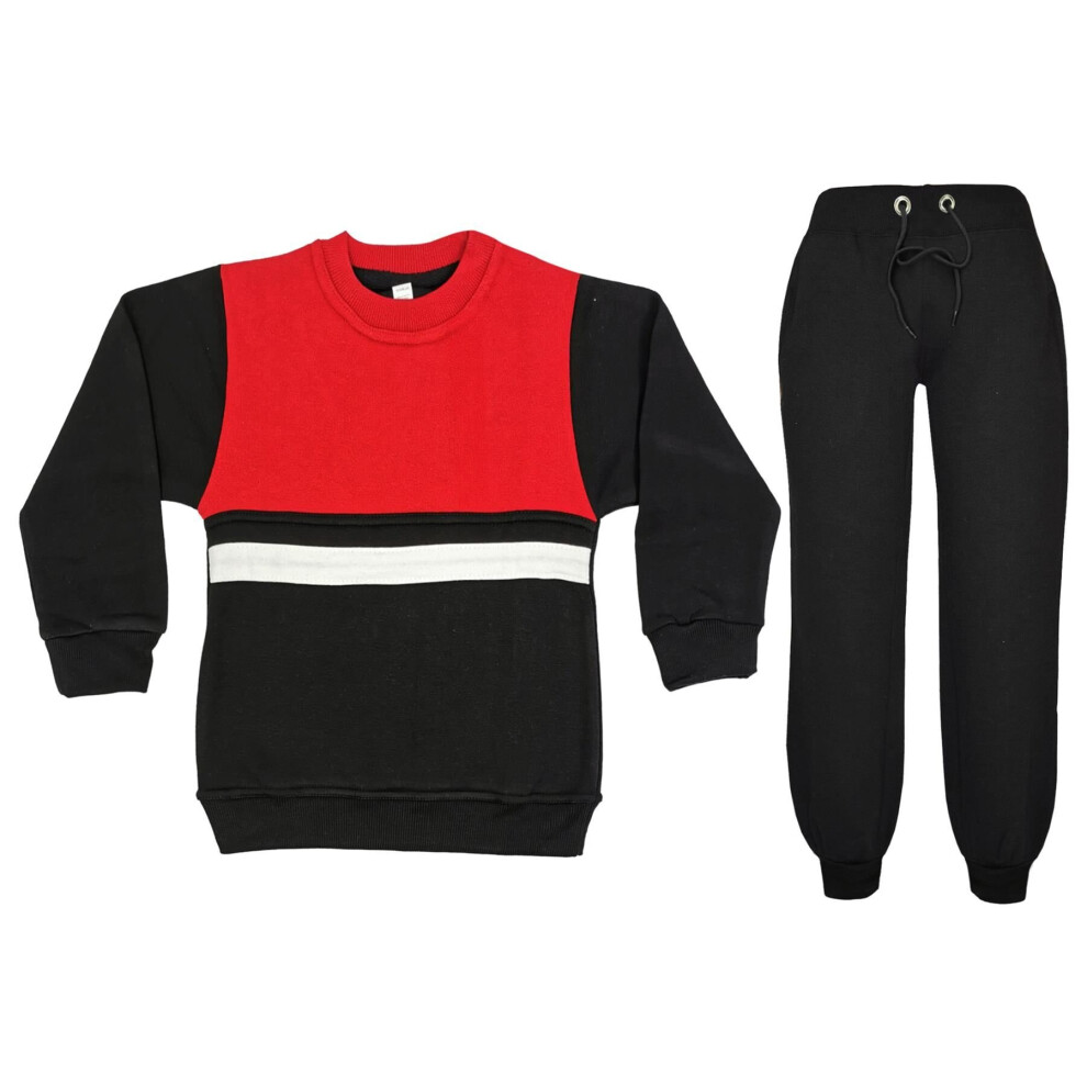 (10-11 Years, Black) Kids Boys Girls Top & Bottom Jogging Tracksuit Set